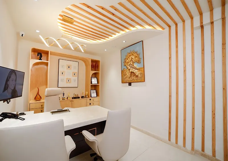 Multi-specialist case review room with collaborative treatment planning